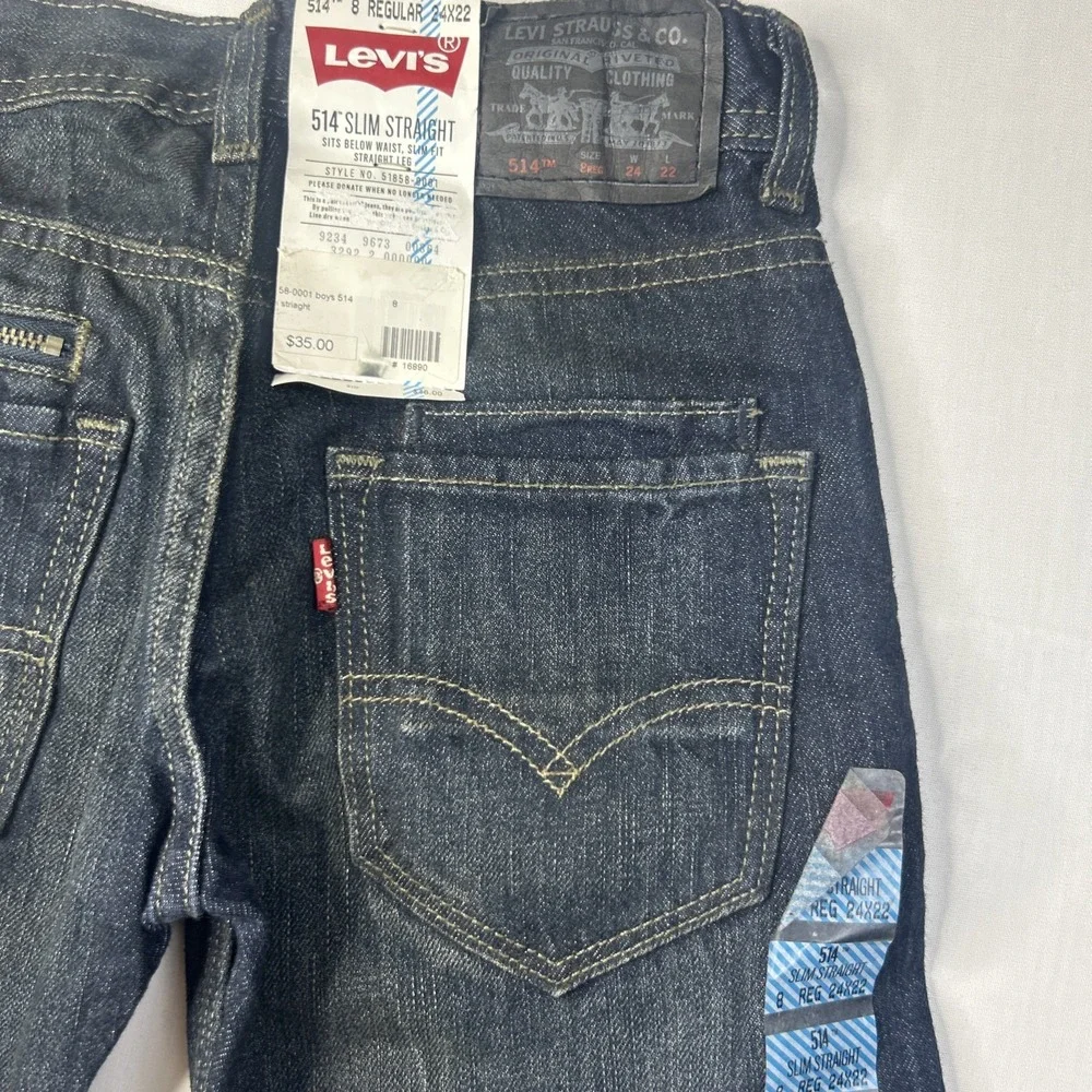 Levis‎ 514 Slim Straight Leg Jeans Boys 8 24x22 Regular Dark Wash Zipper Pocket